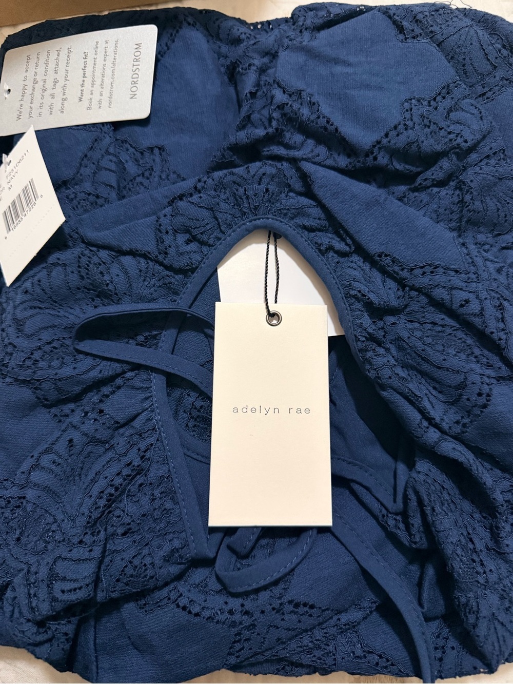 Adelyn Rae Navy Eyelet Puff-Sleeve Tiered Mini Dress - Picture 4 of 6